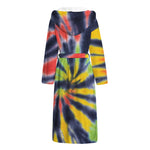 Black Backed Spiral Tie Dye Print Hooded Bathrobe