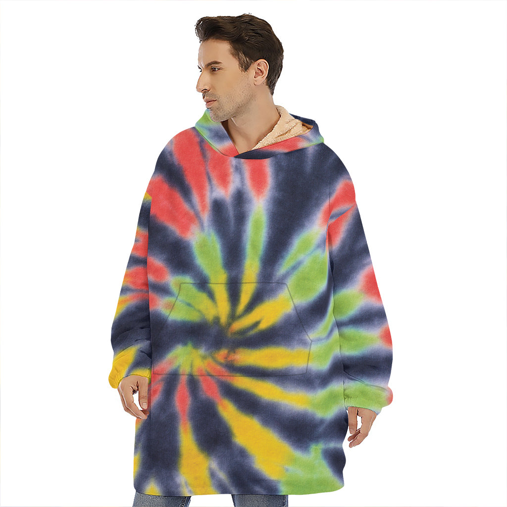 Black Backed Spiral Tie Dye Print Hoodie Blanket