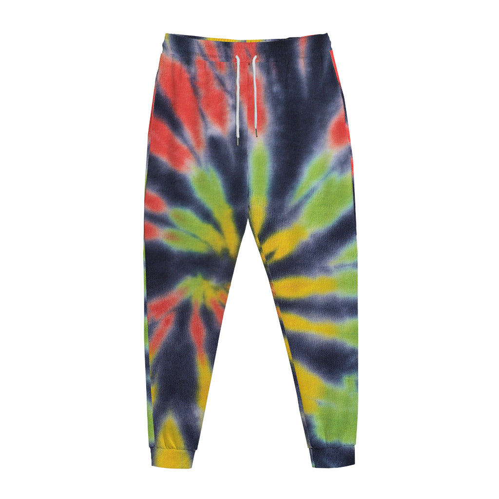 Black Backed Spiral Tie Dye Print Jogger Pants