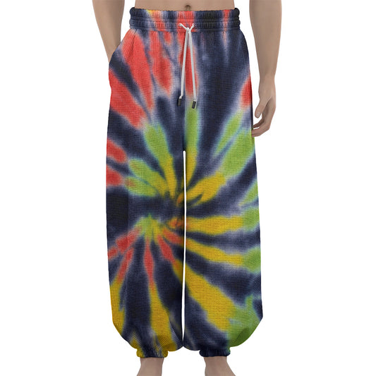 Black Backed Spiral Tie Dye Print Lantern Pants