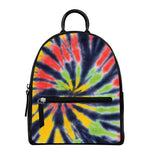 Black Backed Spiral Tie Dye Print Leather Backpack