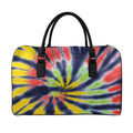 Black Backed Spiral Tie Dye Print Leather Duffel Bag