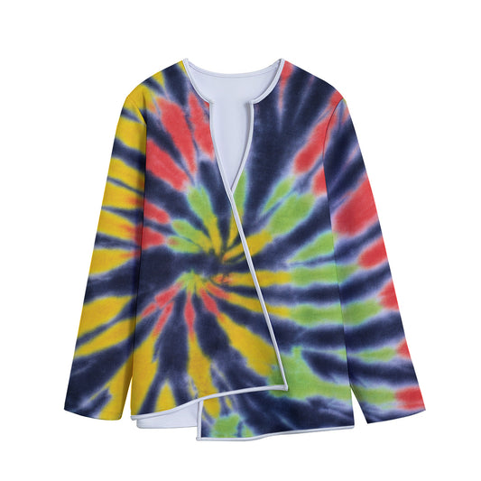 Black Backed Spiral Tie Dye Print Long Sleeve Short Coat