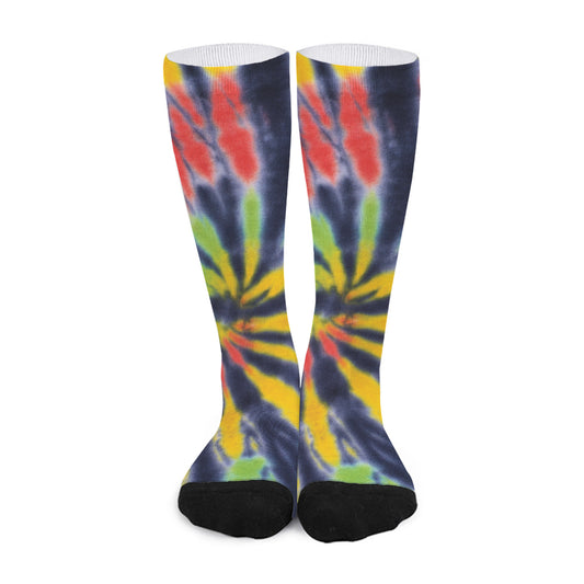 Black Backed Spiral Tie Dye Print Long Socks