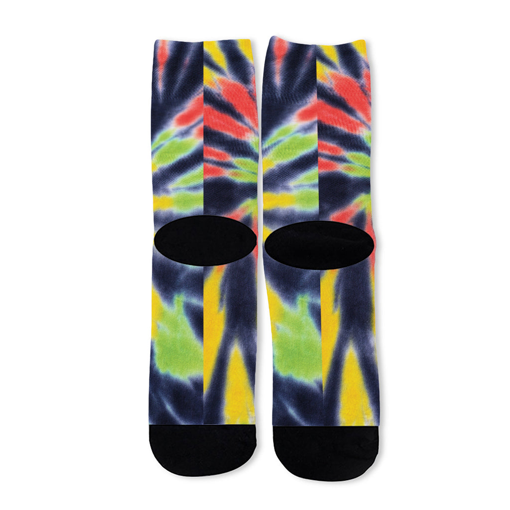 Black Backed Spiral Tie Dye Print Long Socks