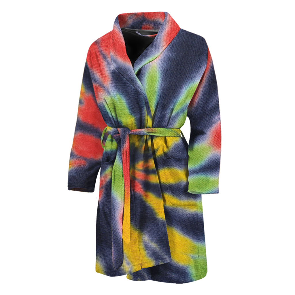 Black Backed Spiral Tie Dye Print Men's Bathrobe