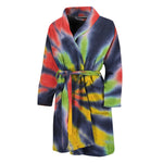 Black Backed Spiral Tie Dye Print Men's Bathrobe
