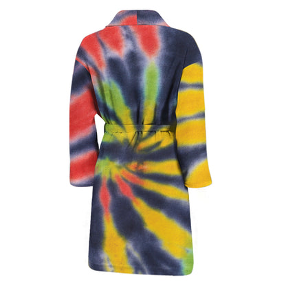 Black Backed Spiral Tie Dye Print Men's Bathrobe