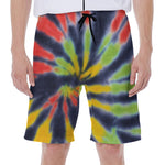 Black Backed Spiral Tie Dye Print Men's Beach Shorts