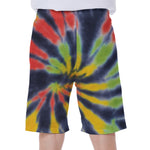 Black Backed Spiral Tie Dye Print Men's Beach Shorts