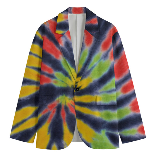 Black Backed Spiral Tie Dye Print Men's Blazer