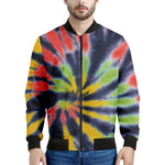 Black Backed Spiral Tie Dye Print Men's Bomber Jacket