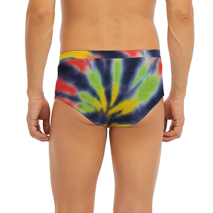 Black Backed Spiral Tie Dye Print Men's Briefs
