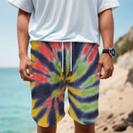 Black Backed Spiral Tie Dye Print Men's Cargo Shorts