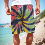 Black Backed Spiral Tie Dye Print Men's Cargo Shorts