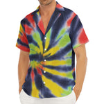 Black Backed Spiral Tie Dye Print Men's Deep V-Neck Shirt