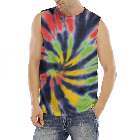 Black Backed Spiral Tie Dye Print Men's Fitness Tank Top