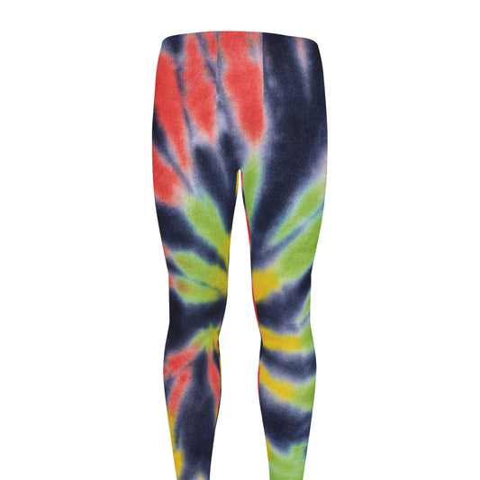 Black Backed Spiral Tie Dye Print Men's leggings