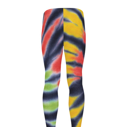 Black Backed Spiral Tie Dye Print Men's leggings