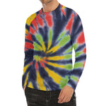 Black Backed Spiral Tie Dye Print Men's Long Sleeve Rash Guard