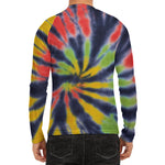 Black Backed Spiral Tie Dye Print Men's Long Sleeve Rash Guard