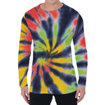 Black Backed Spiral Tie Dye Print Men's Long Sleeve T-Shirt