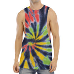 Black Backed Spiral Tie Dye Print Men's Muscle Tank Top