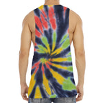Black Backed Spiral Tie Dye Print Men's Muscle Tank Top