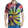 Black Backed Spiral Tie Dye Print Men's Polo Shirt