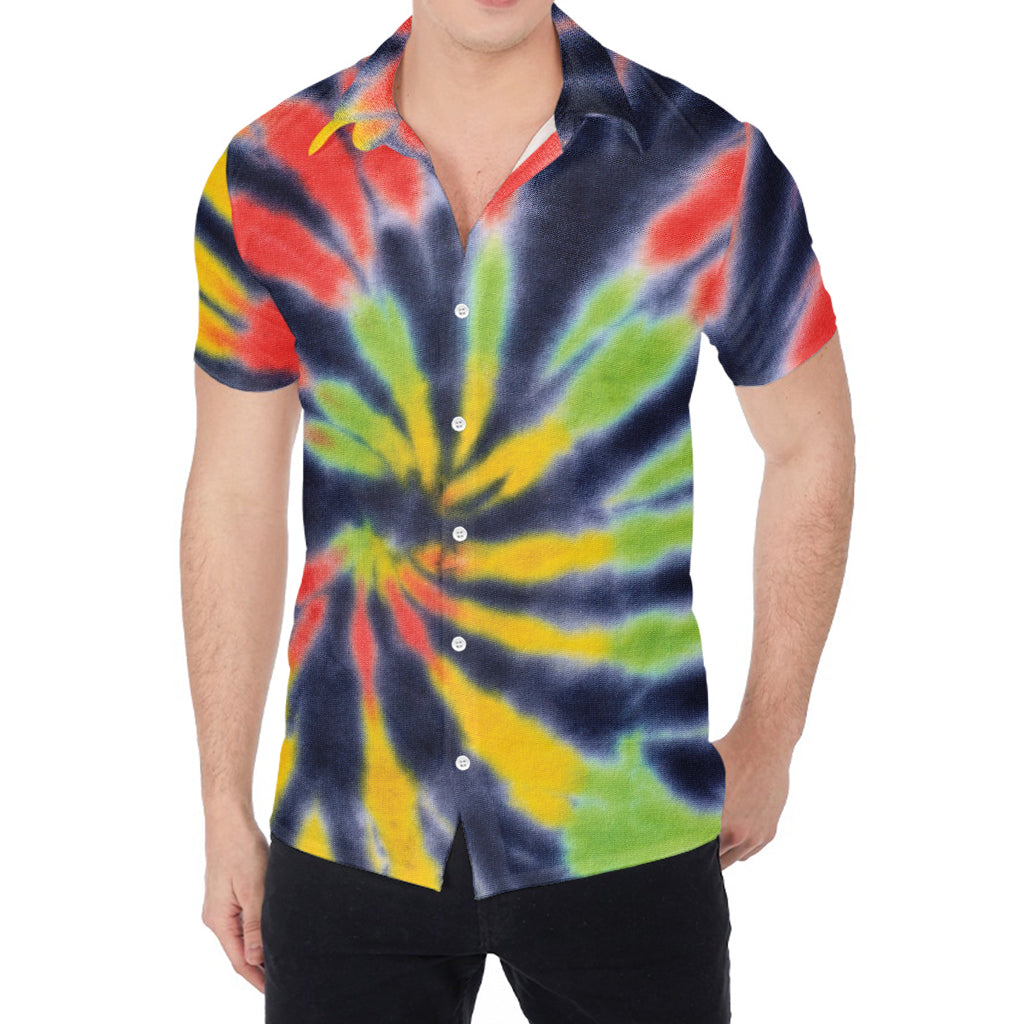Black Backed Spiral Tie Dye Print Men's Shirt