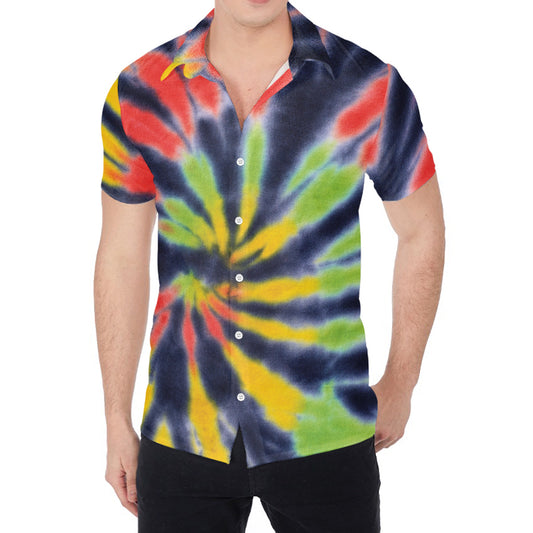 Black Backed Spiral Tie Dye Print Men's Shirt