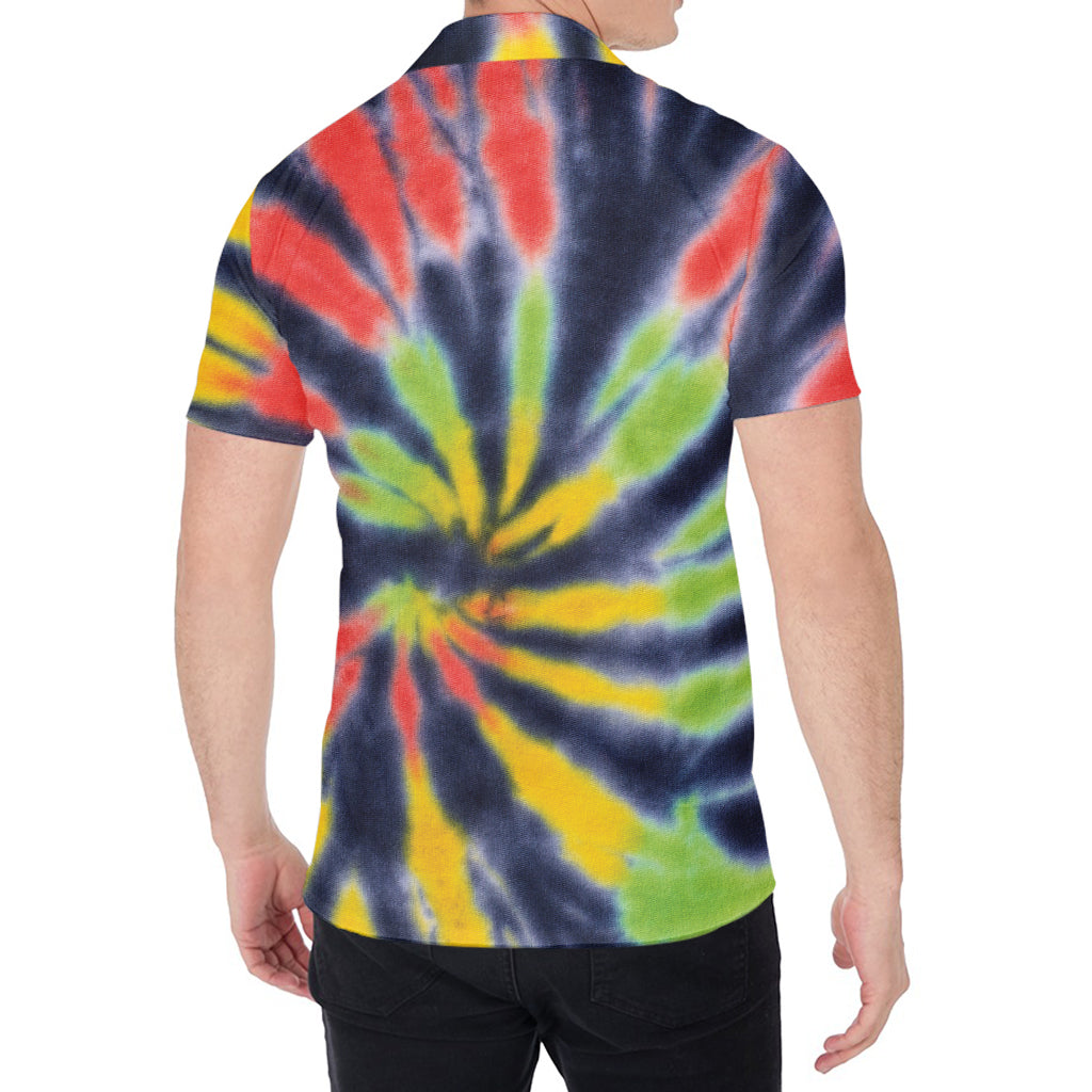 Black Backed Spiral Tie Dye Print Men's Shirt
