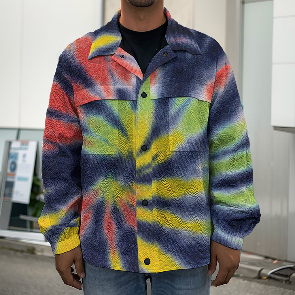 Black Backed Spiral Tie Dye Print Men's Shirt Jacket