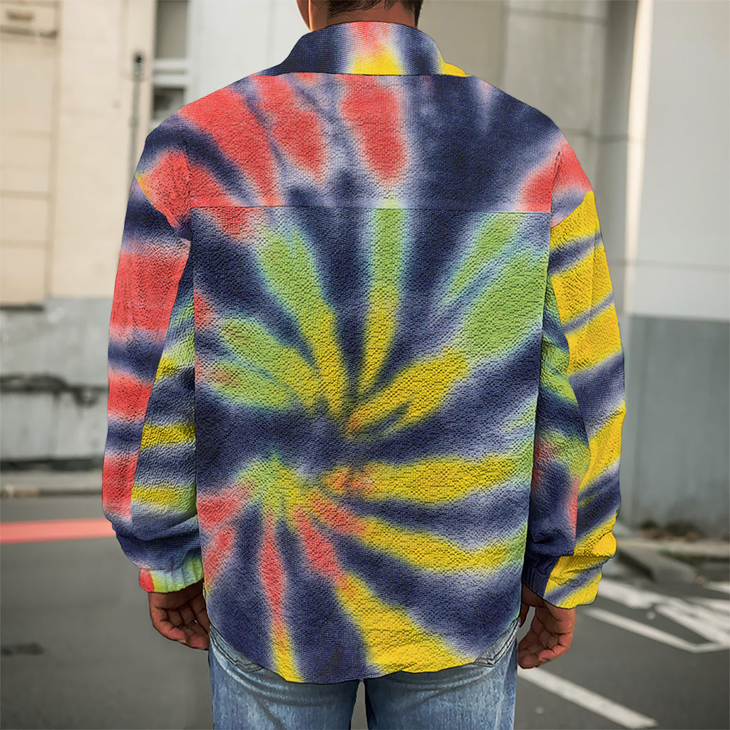 Black Backed Spiral Tie Dye Print Men's Shirt Jacket