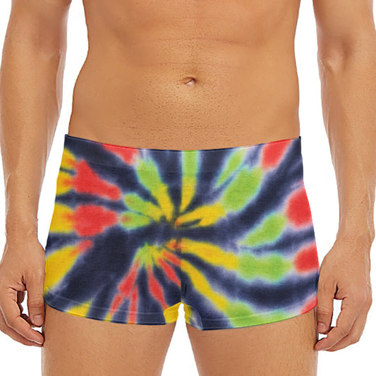 Black Backed Spiral Tie Dye Print Men's Short Boxer Briefs