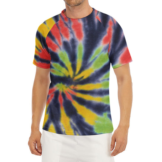 Black Backed Spiral Tie Dye Print Men's Short Sleeve Rash Guard