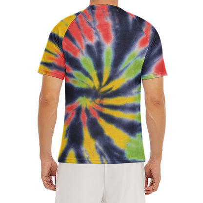 Black Backed Spiral Tie Dye Print Men's Short Sleeve Rash Guard