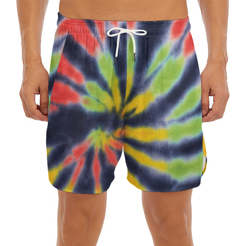 Black Backed Spiral Tie Dye Print Men's Split Running Shorts