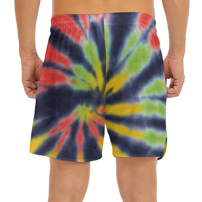 Black Backed Spiral Tie Dye Print Men's Split Running Shorts