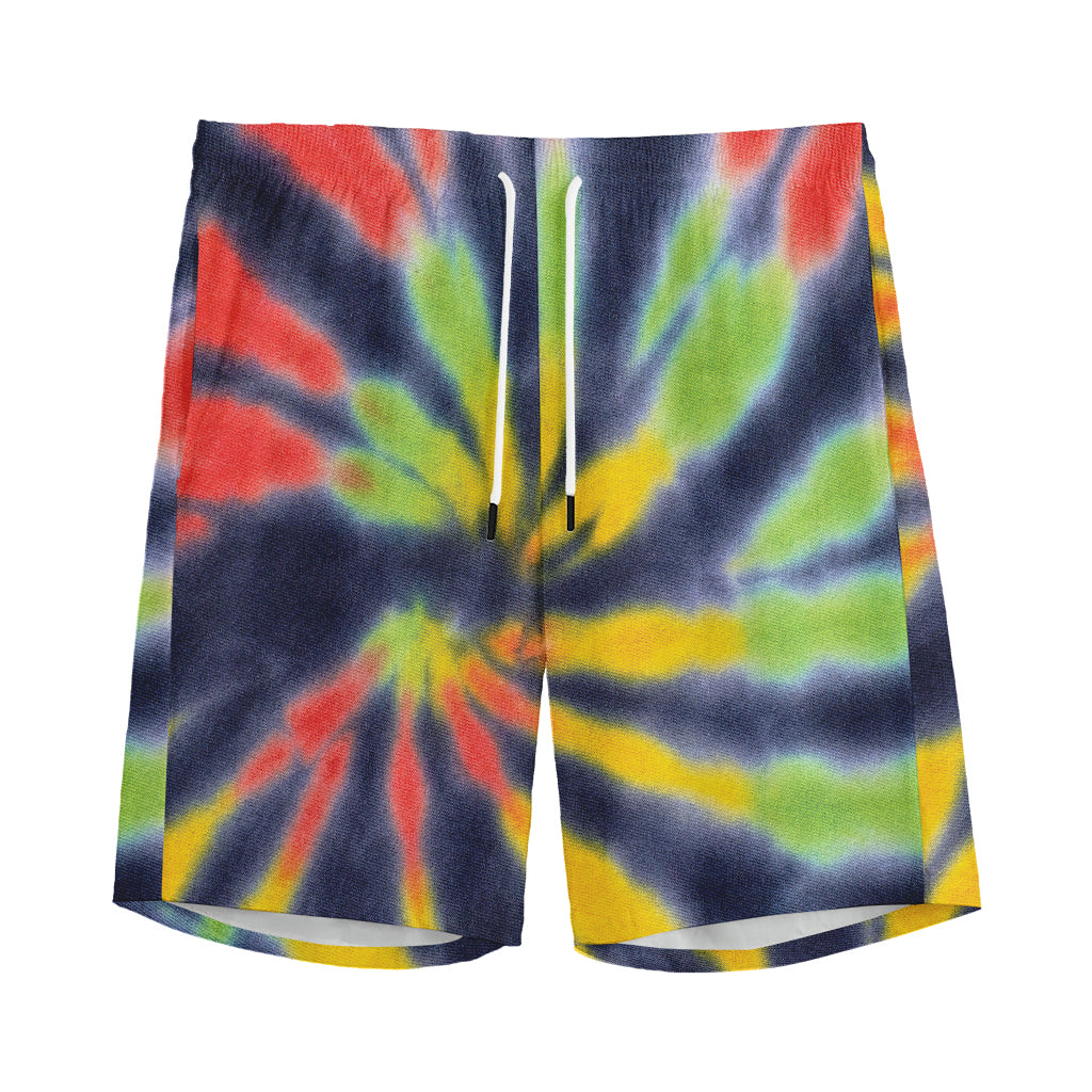 Black Backed Spiral Tie Dye Print Men's Sports Shorts