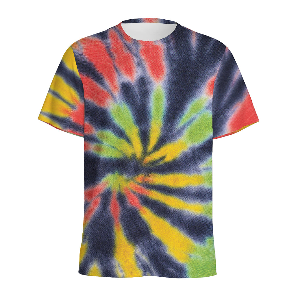 Black Backed Spiral Tie Dye Print Men's Sports T-Shirt