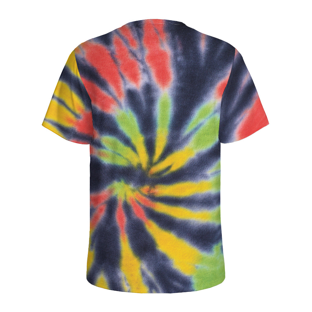 Black Backed Spiral Tie Dye Print Men's Sports T-Shirt