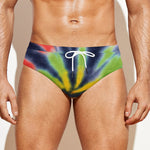Black Backed Spiral Tie Dye Print Men's Swim Briefs