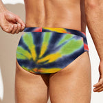 Black Backed Spiral Tie Dye Print Men's Swim Briefs