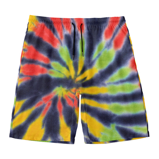 Black Backed Spiral Tie Dye Print Men's Swim Trunks