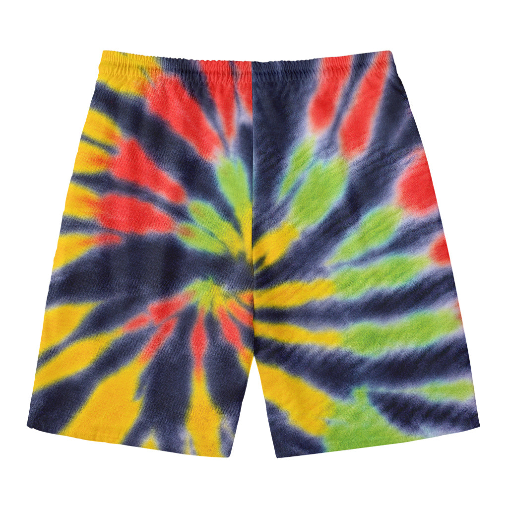 Black Backed Spiral Tie Dye Print Men's Swim Trunks