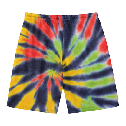 Black Backed Spiral Tie Dye Print Men's Swim Trunks