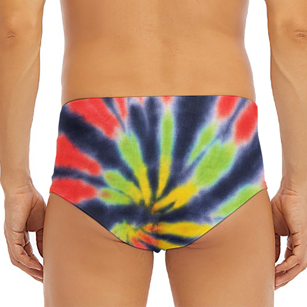 Black Backed Spiral Tie Dye Print Men's Triangle Swim Briefs