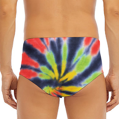 Black Backed Spiral Tie Dye Print Men's Triangle Swim Briefs