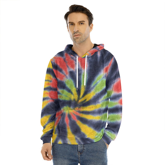 Black Backed Spiral Tie Dye Print Men's Velvet Pullover Hoodie